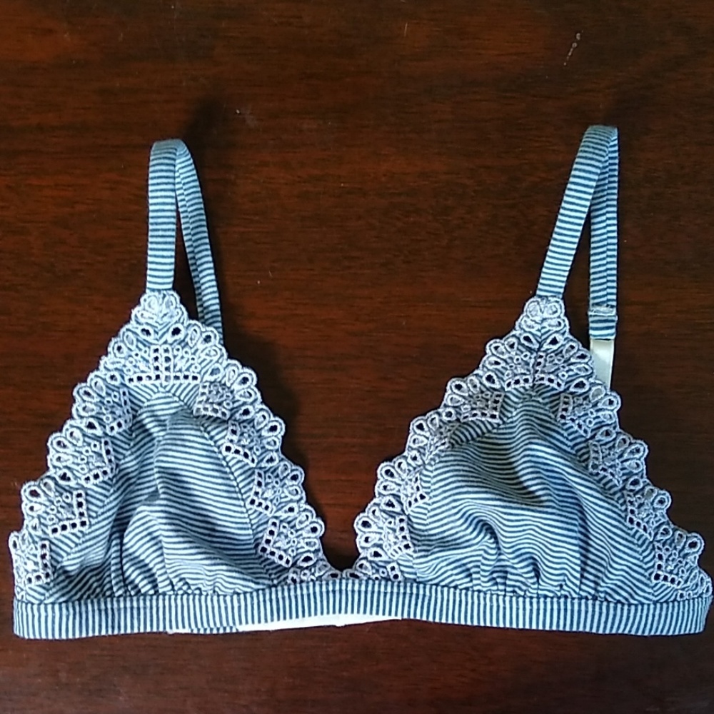 intimissimi Blue and White Striped Lace Trim Bralette